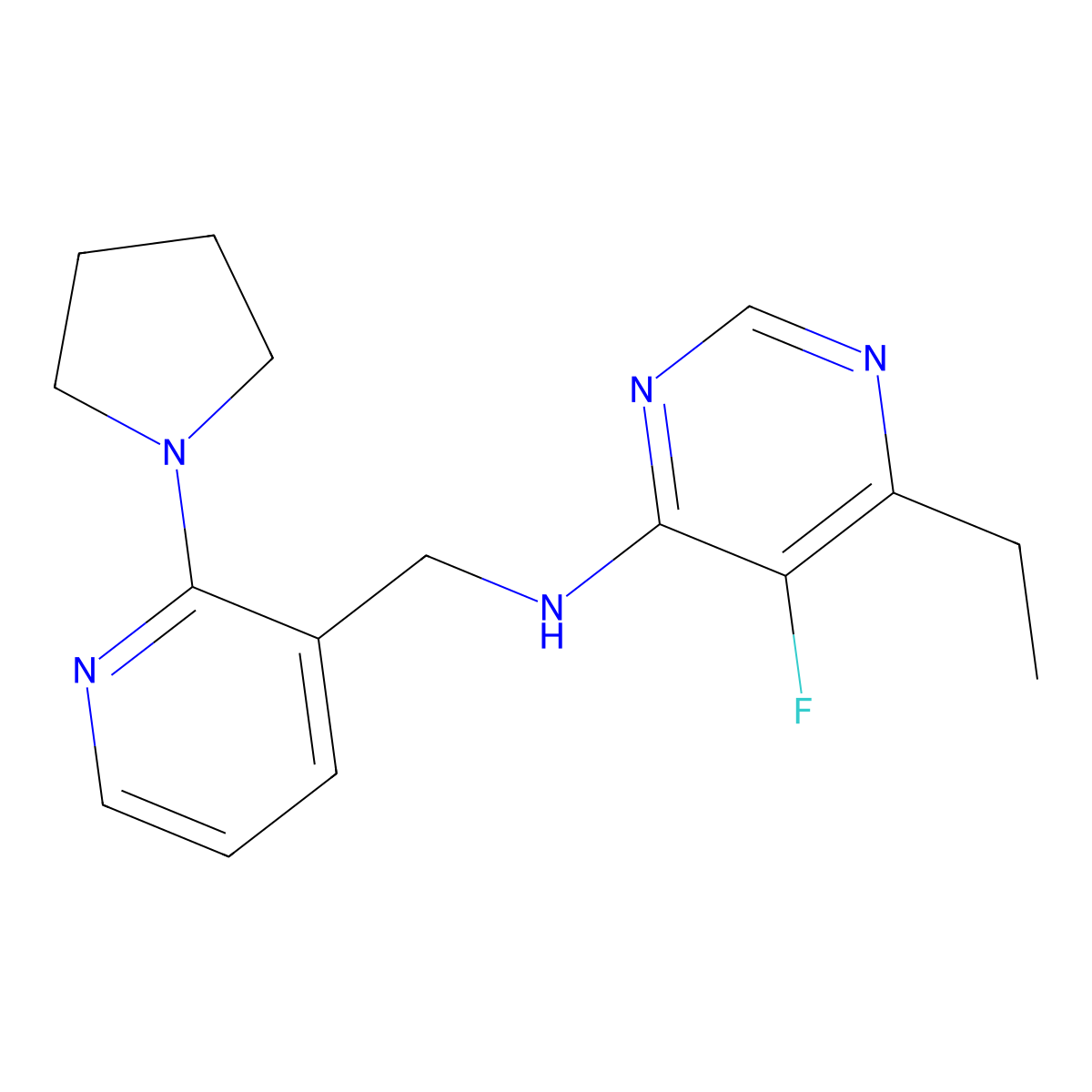 6-ethyl-5-fluoro-N-{[2-(pyrrolidin-1-yl)pyridin-3-yl]methyl}pyrimidin-4-amine molecular structure, CAS 2415468-65-2