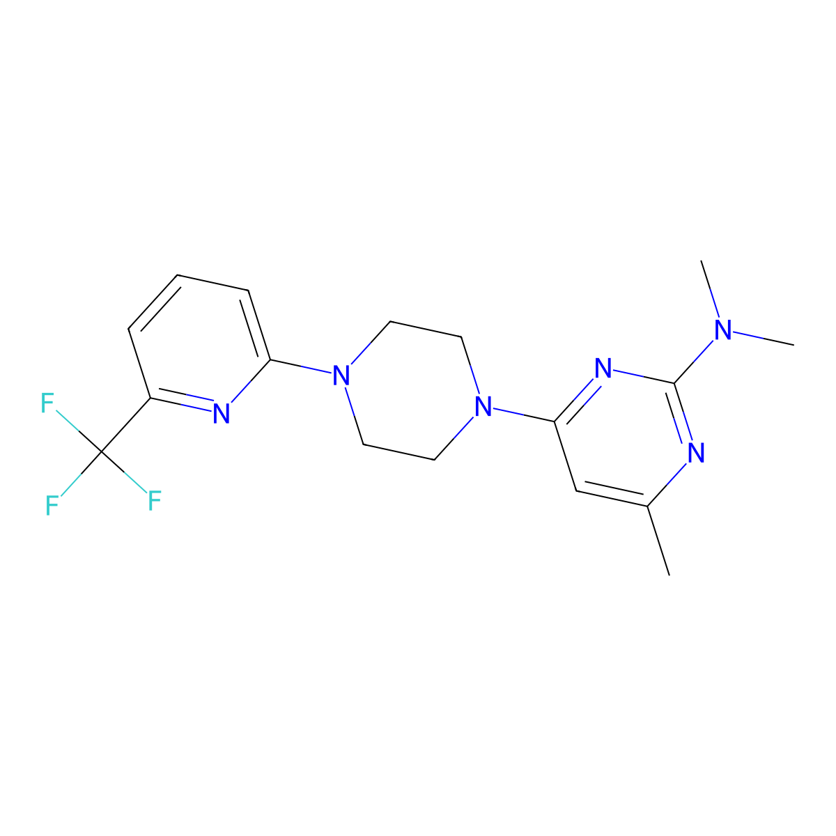 N,N,4-trimethyl-6-{4-[6-(trifluoromethyl)pyridin-2-yl]piperazin-1-yl}pyrimidin-2-amine molecular structure, CAS 2415468-66-3