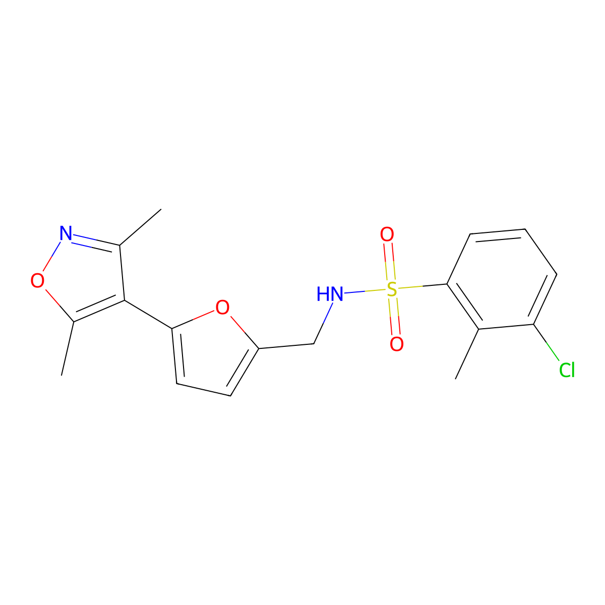 3-chloro-N-{[5-(3,5-dimethyl-1,2-oxazol-4-yl)furan-2-yl]methyl}-2-methylbenzene-1-sulfonamide molecular structure, CAS 2415468-68-5