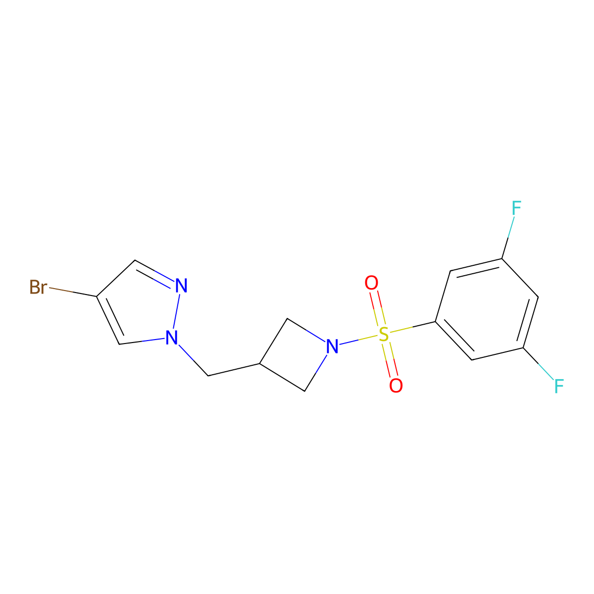 4-bromo-1-{[1-(3,5-difluorobenzenesulfonyl)azetidin-3-yl]methyl}-1H-pyrazole molecular structure, CAS 2415468-73-2