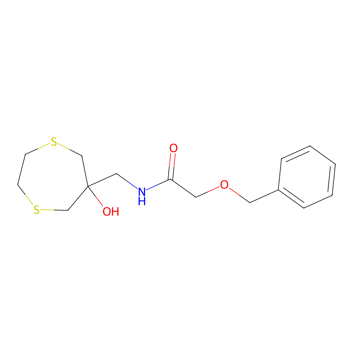 2-(benzyloxy)-N-[(6-hydroxy-1,4-dithiepan-6-yl)methyl]acetamide molecular structure, CAS 2415468-75-4