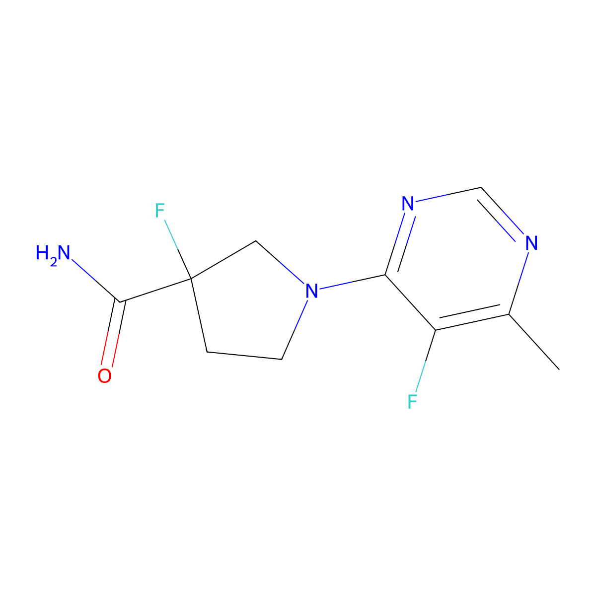 3-Fluoro-1-(5-fluoro-6-methylpyrimidin-4-yl)pyrrolidine-3-carboxamide molecular structure, CAS 2415468-76-5