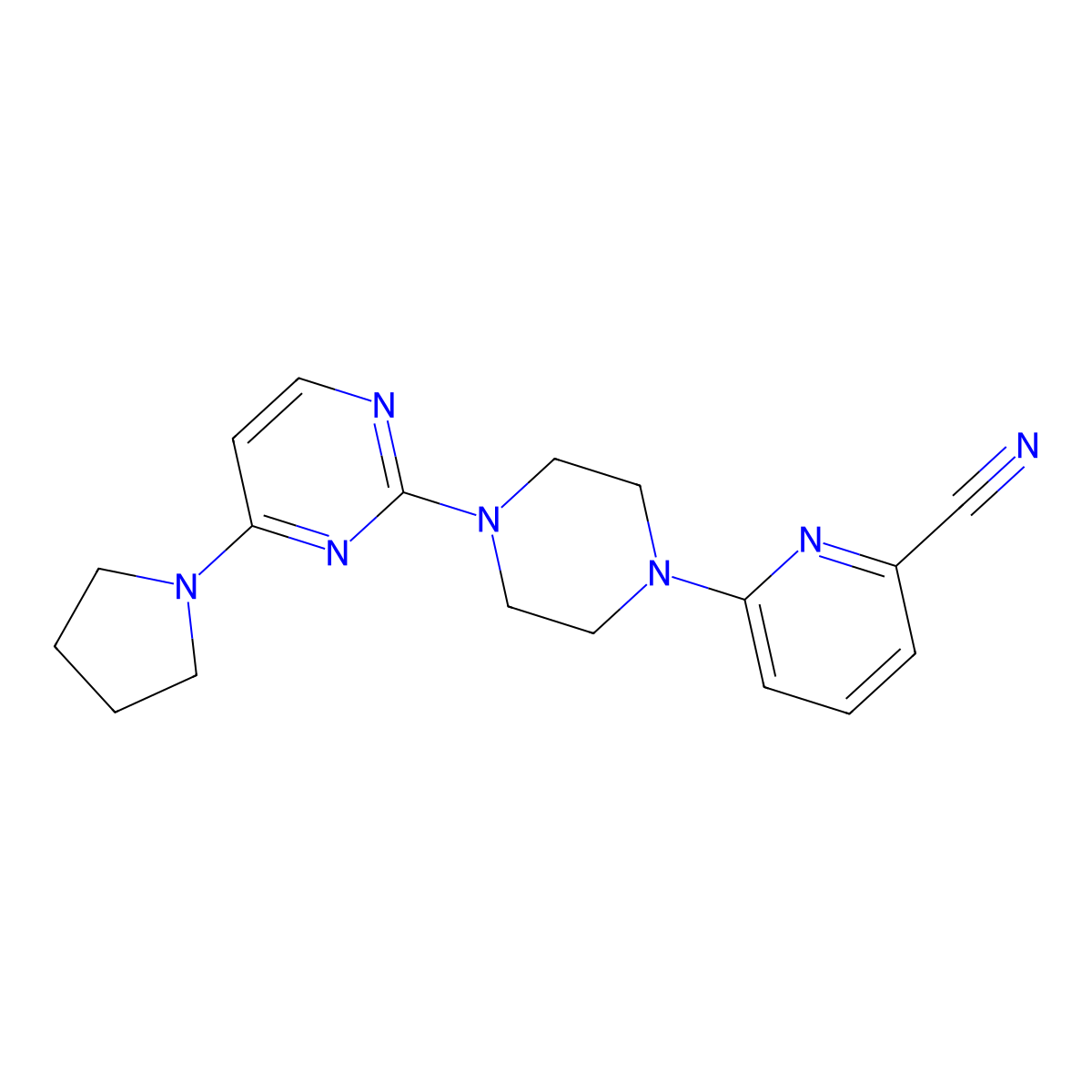 6-{4-[4-(Pyrrolidin-1-yl)pyrimidin-2-yl]piperazin-1-yl}pyridine-2-carbonitrile molecular structure, CAS 2415468-81-2