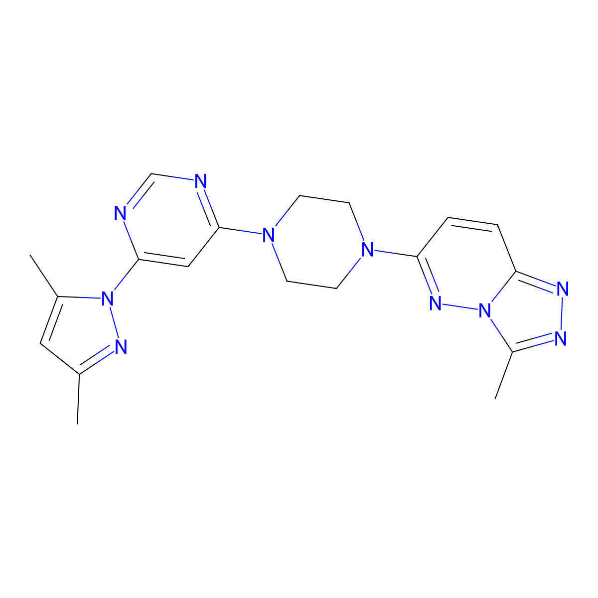 4-(3,5-dimethyl-1H-pyrazol-1-yl)-6-(4-{3-methyl-[1,2,4]triazolo[4,3-b]pyridazin-6-yl}piperazin-1-yl)pyrimidine molecular structure, CAS 2415468-84-5