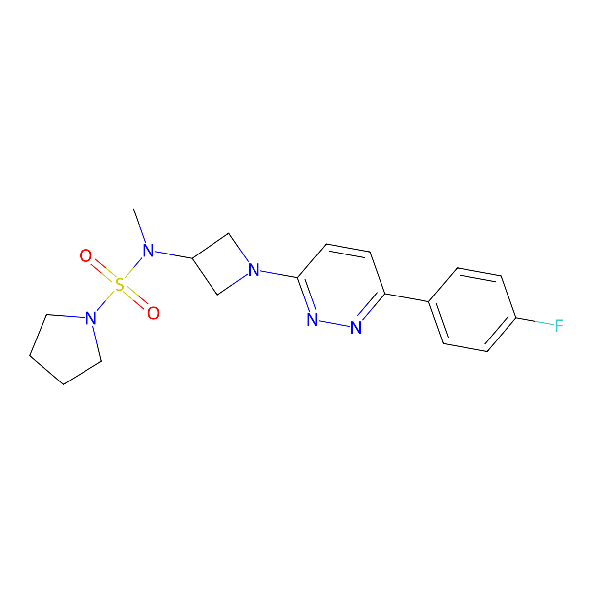 N-{1-[6-(4-fluorophenyl)pyridazin-3-yl]azetidin-3-yl}-N-methylpyrrolidine-1-sulfonamide molecular structure, CAS 2415468-87-8