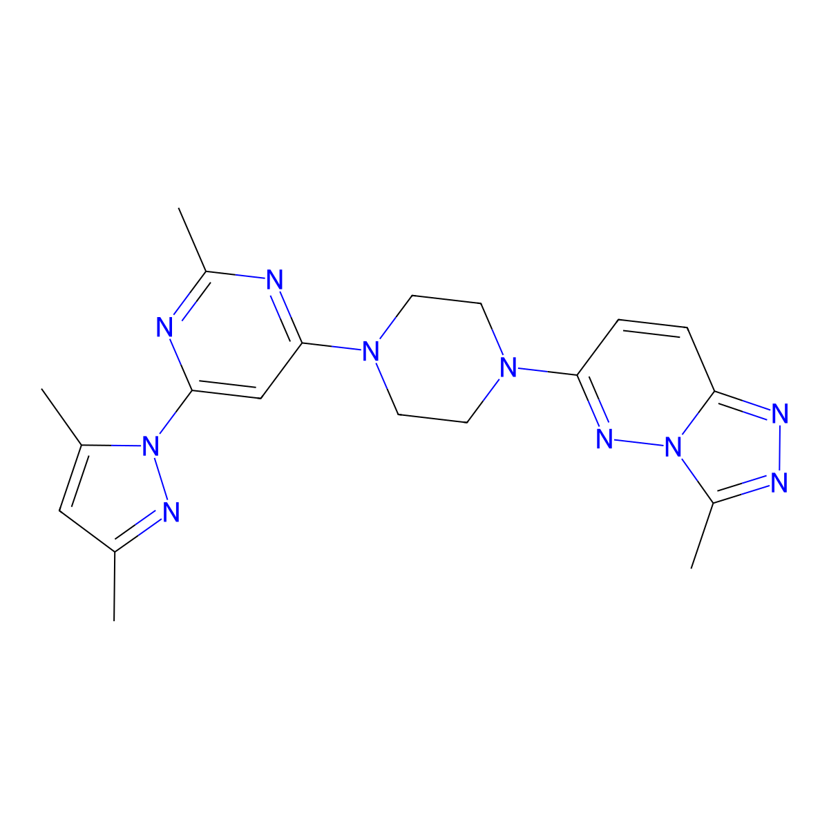 4-(3,5-dimethyl-1H-pyrazol-1-yl)-2-methyl-6-(4-{3-methyl-[1,2,4]triazolo[4,3-b]pyridazin-6-yl}piperazin-1-yl)pyrimidine molecular structure, CAS 2415468-89-0