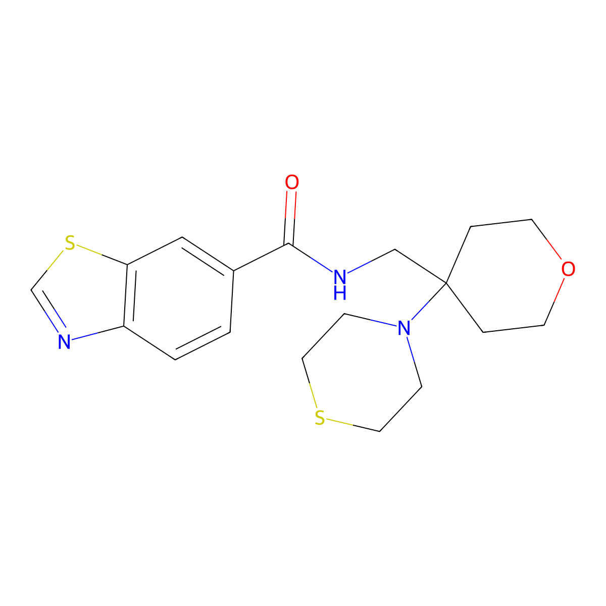 N-{[4-(thiomorpholin-4-yl)oxan-4-yl]methyl}-1,3-benzothiazole-6-carboxamide molecular structure, CAS 2415468-90-3