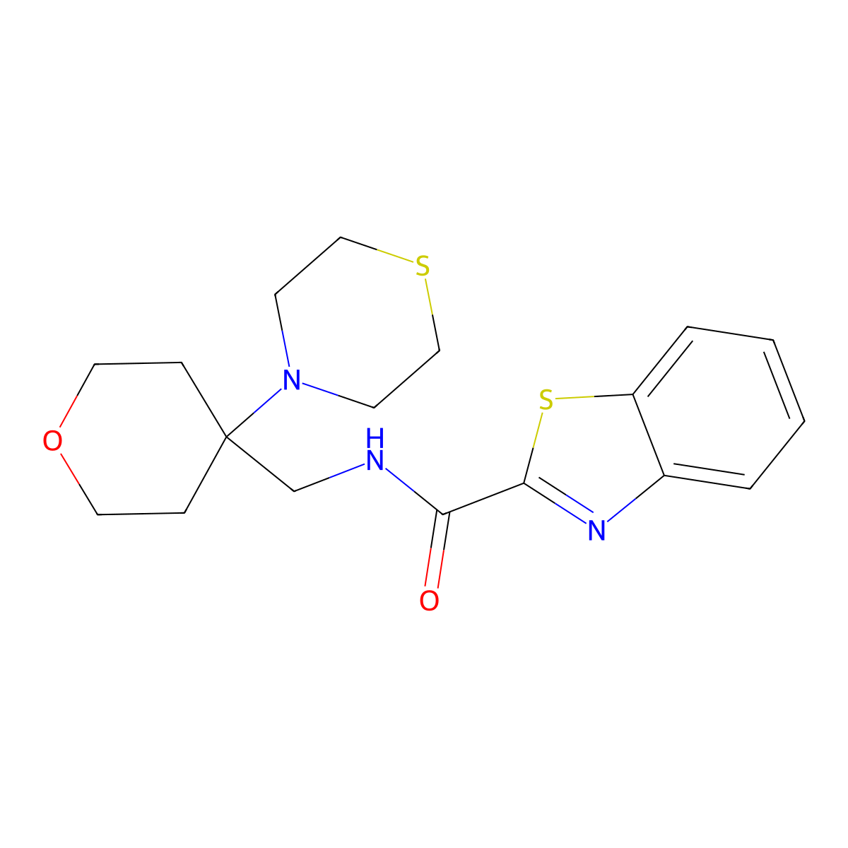N-{[4-(thiomorpholin-4-yl)oxan-4-yl]methyl}-1,3-benzothiazole-2-carboxamide molecular structure, CAS 2415468-93-6