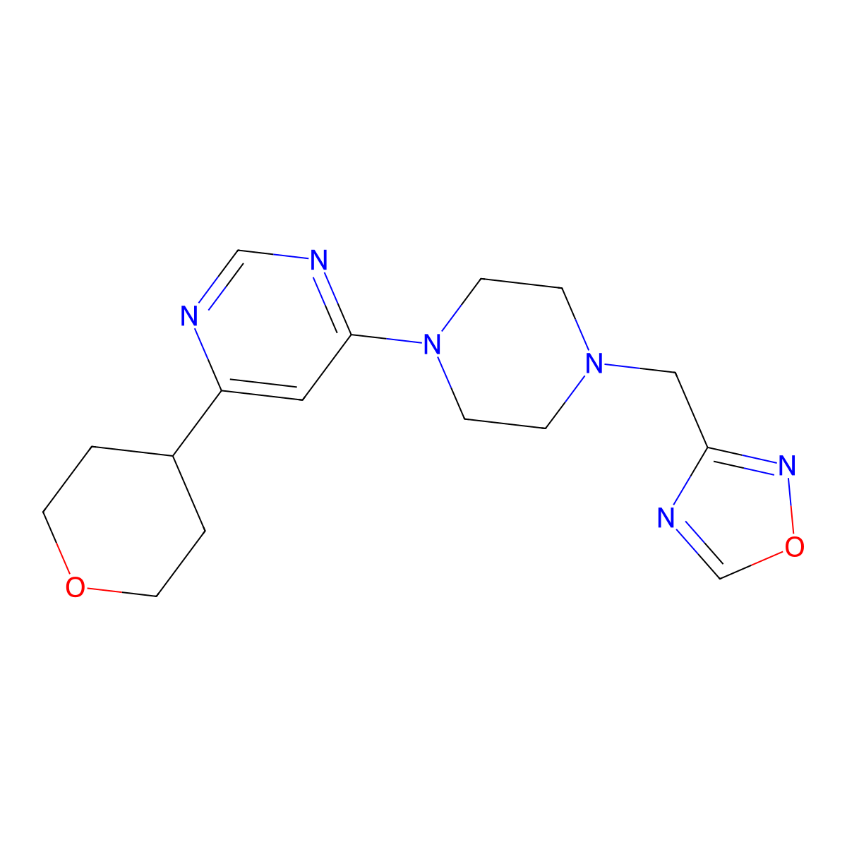 4-{4-[(1,2,4-Oxadiazol-3-yl)methyl]piperazin-1-yl}-6-(oxan-4-yl)pyrimidine molecular structure, CAS 2415468-99-2