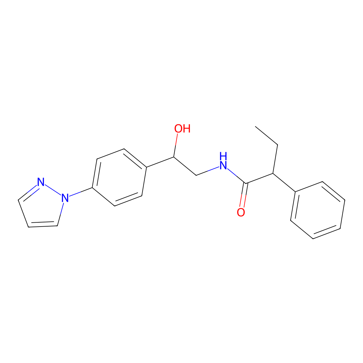 N-{2-hydroxy-2-[4-(1H-pyrazol-1-yl)phenyl]ethyl}-2-phenylbutanamide molecular structure, CAS 2415469-00-8