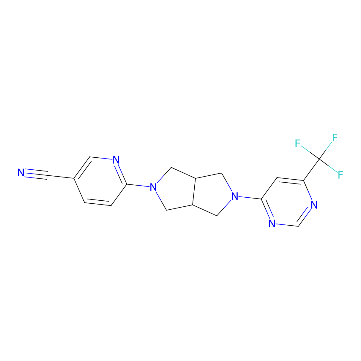 6-{5-[6-(Trifluoromethyl)pyrimidin-4-yl]-octahydropyrrolo[3,4-c]pyrrol-2-yl}pyridine-3-carbonitrile molecular structure, CAS 2415469-08-6