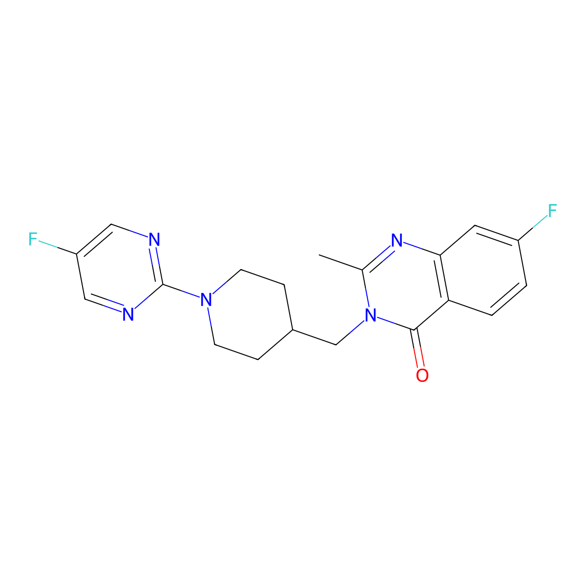7-Fluoro-3-{[1-(5-fluoropyrimidin-2-yl)piperidin-4-yl]methyl}-2-methyl-3,4-dihydroquinazolin-4-one molecular structure, CAS 2415469-10-0