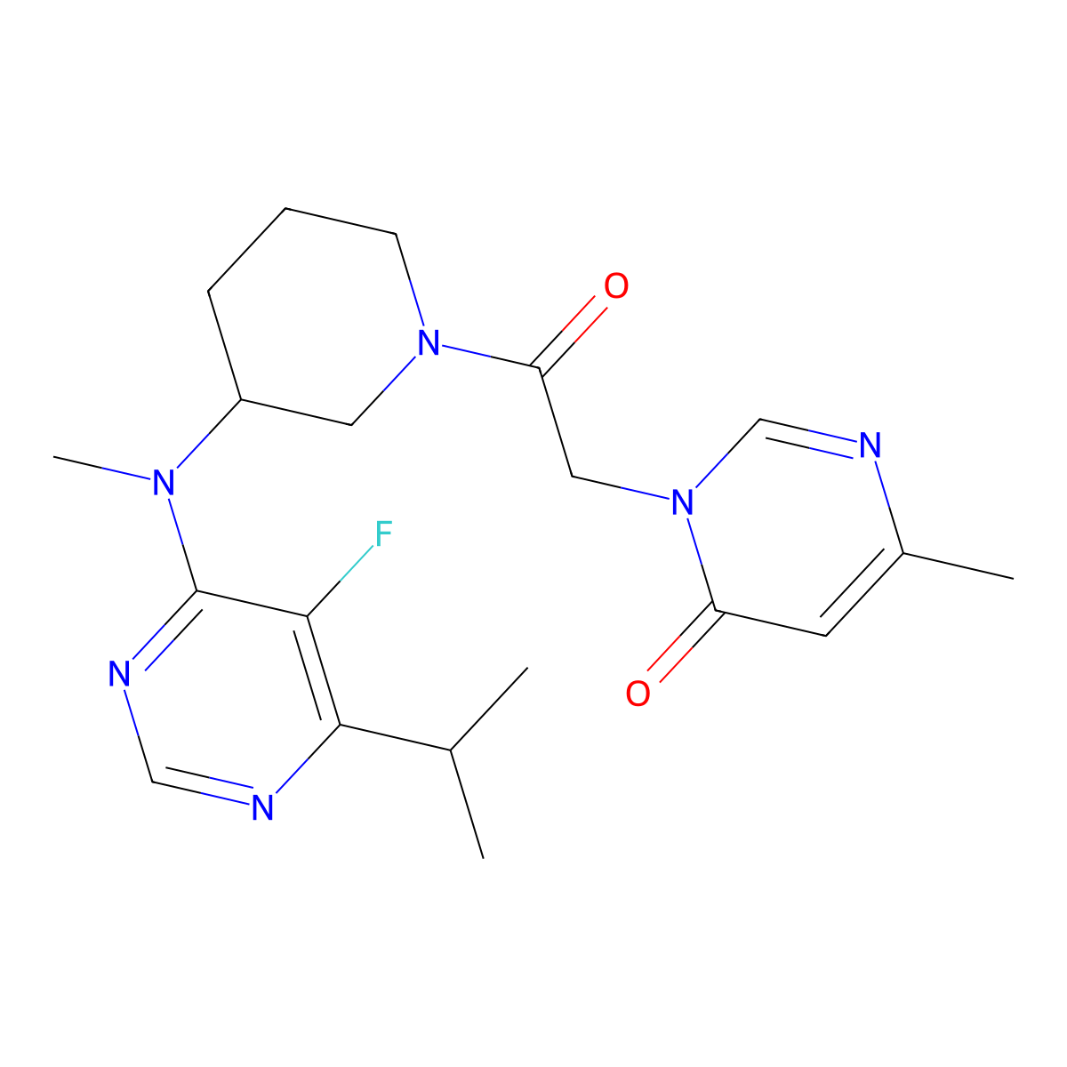 3-[2-(3-{[5-Fluoro-6-(propan-2-yl)pyrimidin-4-yl](methyl)amino}piperidin-1-yl)-2-oxoethyl]-6-methyl-3,4-dihydropyrimidin-4-one molecular structure, CAS 2415469-19-9