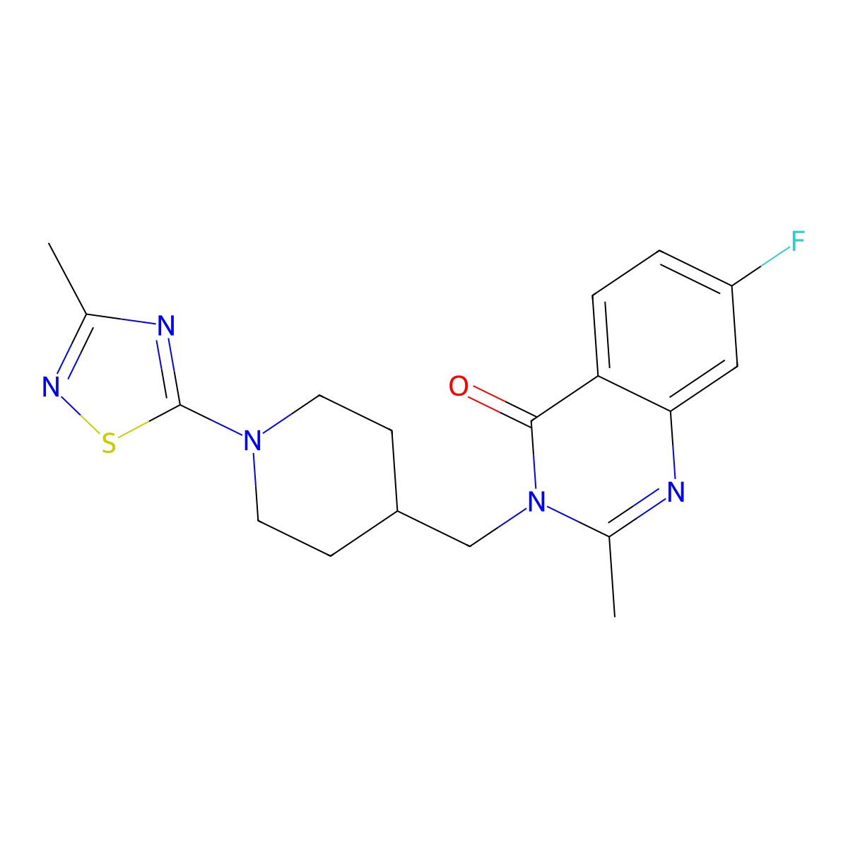 7-Fluoro-2-methyl-3-{[1-(3-methyl-1,2,4-thiadiazol-5-yl)piperidin-4-yl]methyl}-3,4-dihydroquinazolin-4-one molecular structure, CAS 2415469-23-5