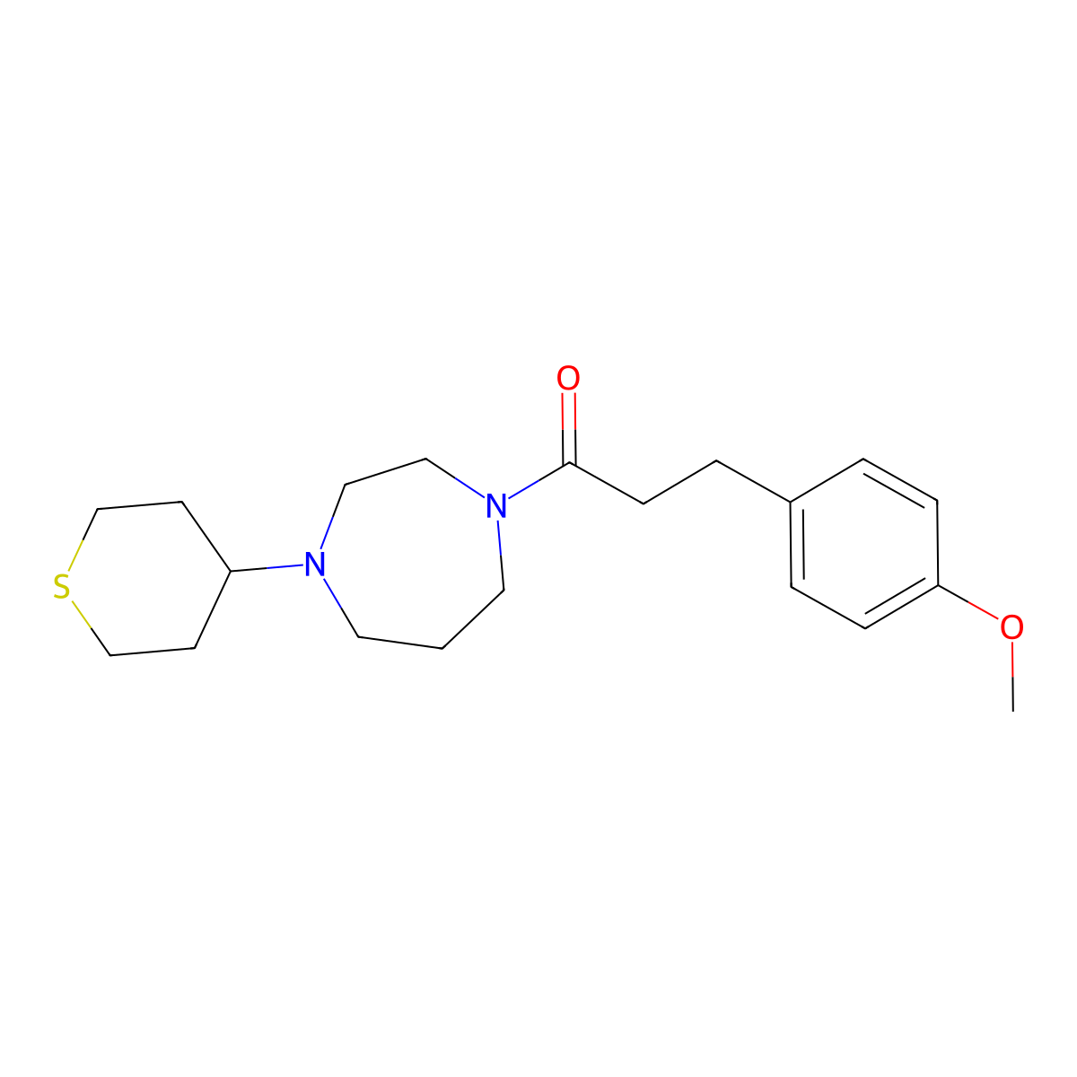 3-(4-Methoxyphenyl)-1-[4-(thian-4-yl)-1,4-diazepan-1-yl]propan-1-one molecular structure, CAS 2415469-25-7