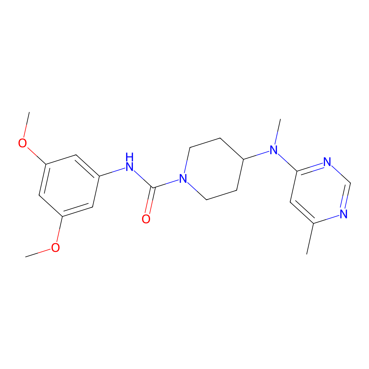 N-(3,5-dimethoxyphenyl)-4-[methyl(6-methylpyrimidin-4-yl)amino]piperidine-1-carboxamide molecular structure, CAS 2415469-27-9