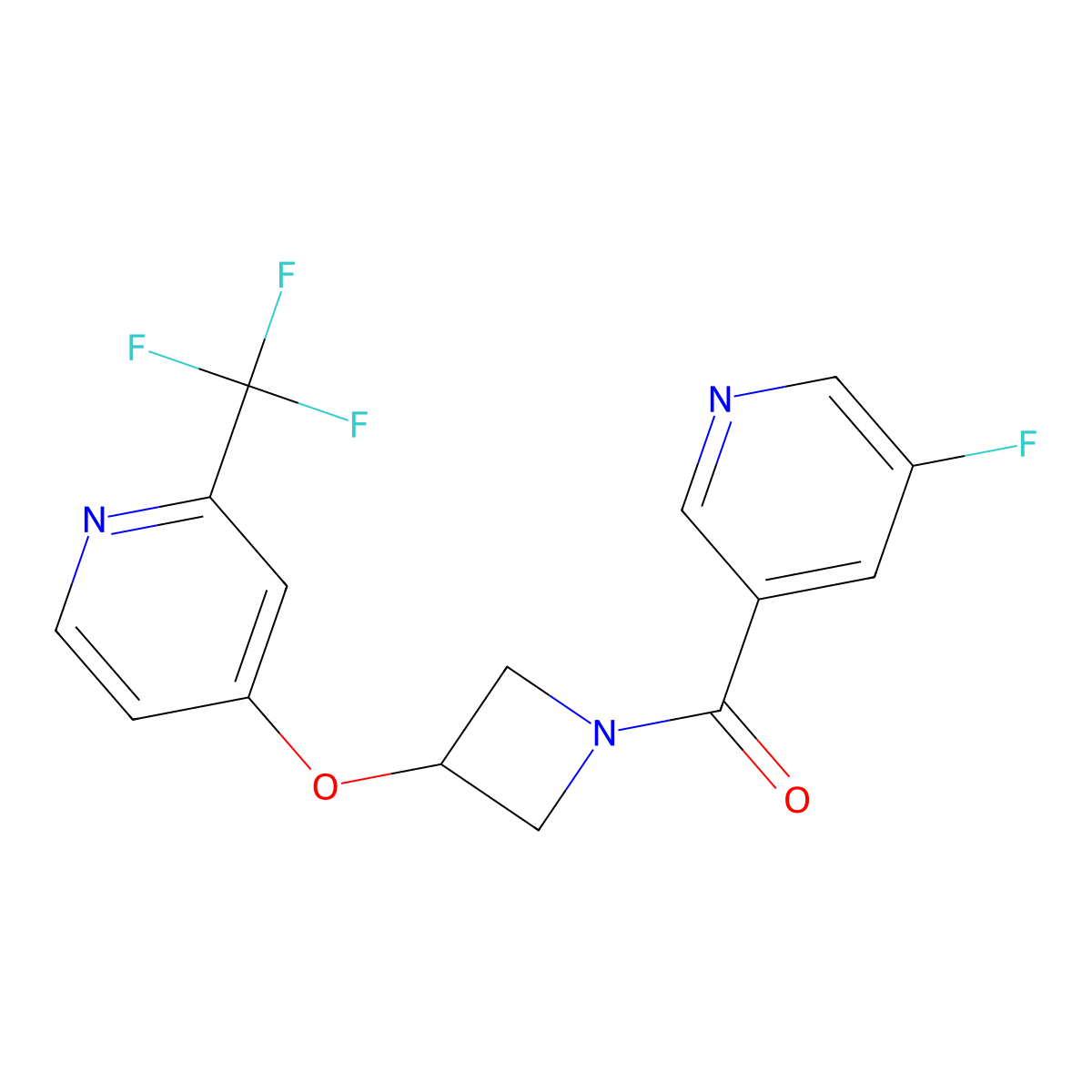 3-Fluoro-5-(3-{[2-(trifluoromethyl)pyridin-4-yl]oxy}azetidine-1-carbonyl)pyridine molecular structure, CAS 2415469-31-5