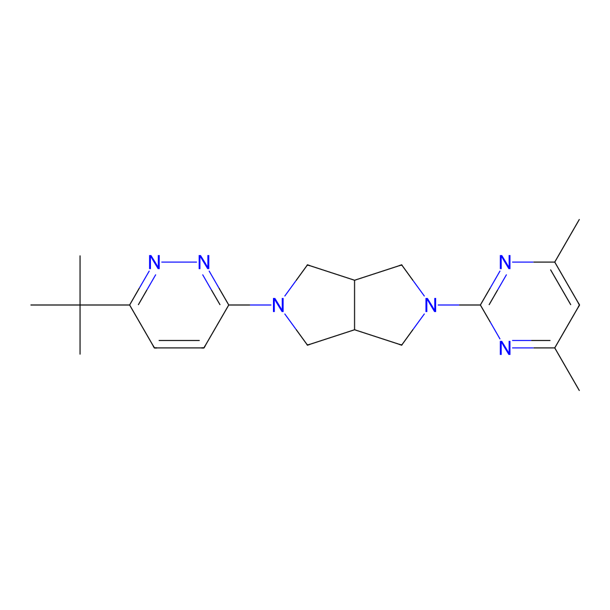 2-[5-(6-Tert-butylpyridazin-3-yl)-octahydropyrrolo[3,4-c]pyrrol-2-yl]-4,6-dimethylpyrimidine molecular structure, CAS 2415469-32-6