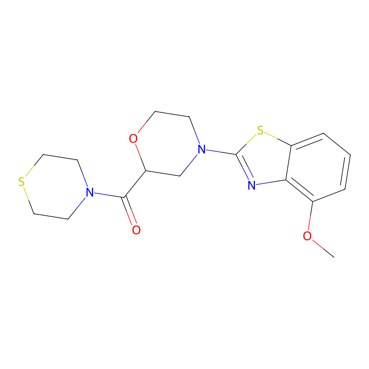 4-Methoxy-2-[2-(thiomorpholine-4-carbonyl)morpholin-4-yl]-1,3-benzothiazole molecular structure, CAS 2415469-33-7