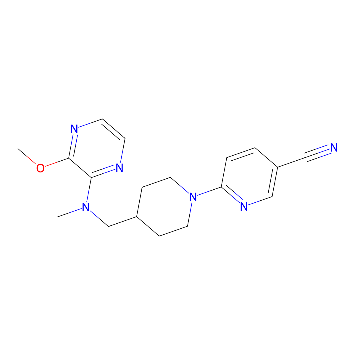 6-(4-{[(3-Methoxypyrazin-2-yl)(methyl)amino]methyl}piperidin-1-yl)pyridine-3-carbonitrile molecular structure, CAS 2415469-36-0