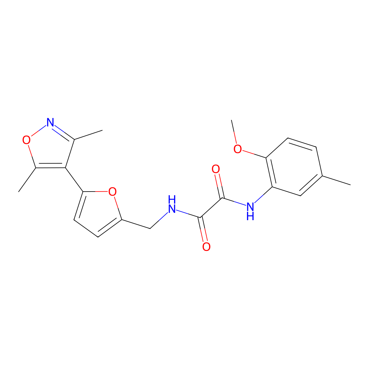 N-[[5-(3,5-Dimethyl-1,2-oxazol-4-yl)furan-2-yl]methyl]-N'-(2-methoxy-5-methylphenyl)oxamide molecular structure, CAS 2415469-43-9