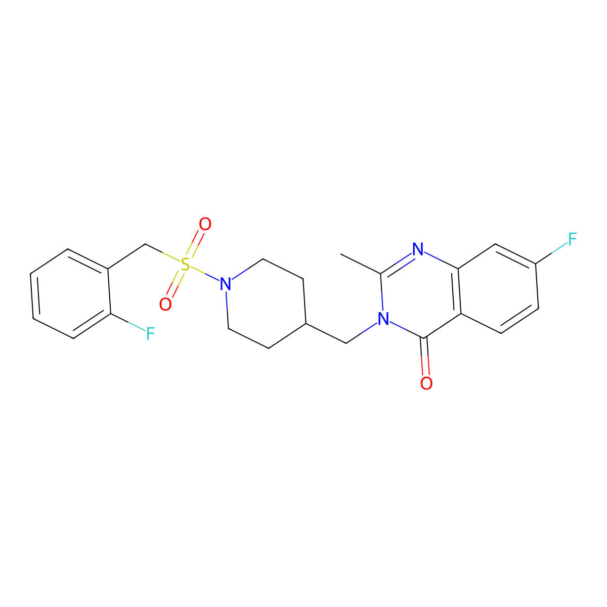 7-Fluoro-3-({1-[(2-fluorophenyl)methanesulfonyl]piperidin-4-yl}methyl)-2-methyl-3,4-dihydroquinazolin-4-one molecular structure, CAS 2415469-47-3