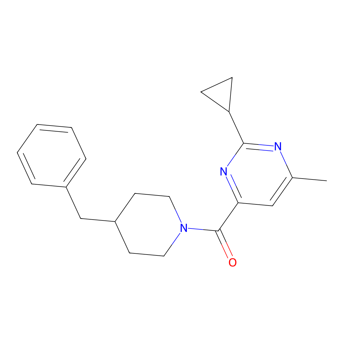 4-(4-Benzylpiperidine-1-carbonyl)-2-cyclopropyl-6-methylpyrimidine molecular structure, CAS 2415469-50-8