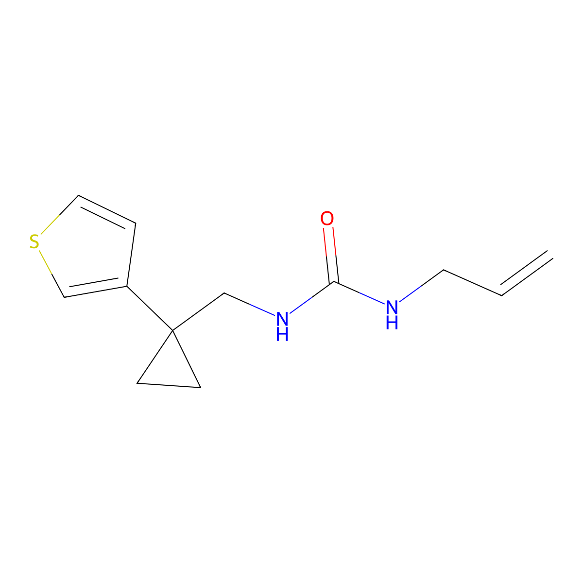 1-Prop-2-enyl-3-[(1-thiophen-3-ylcyclopropyl)methyl]urea molecular structure, CAS 2415469-52-0