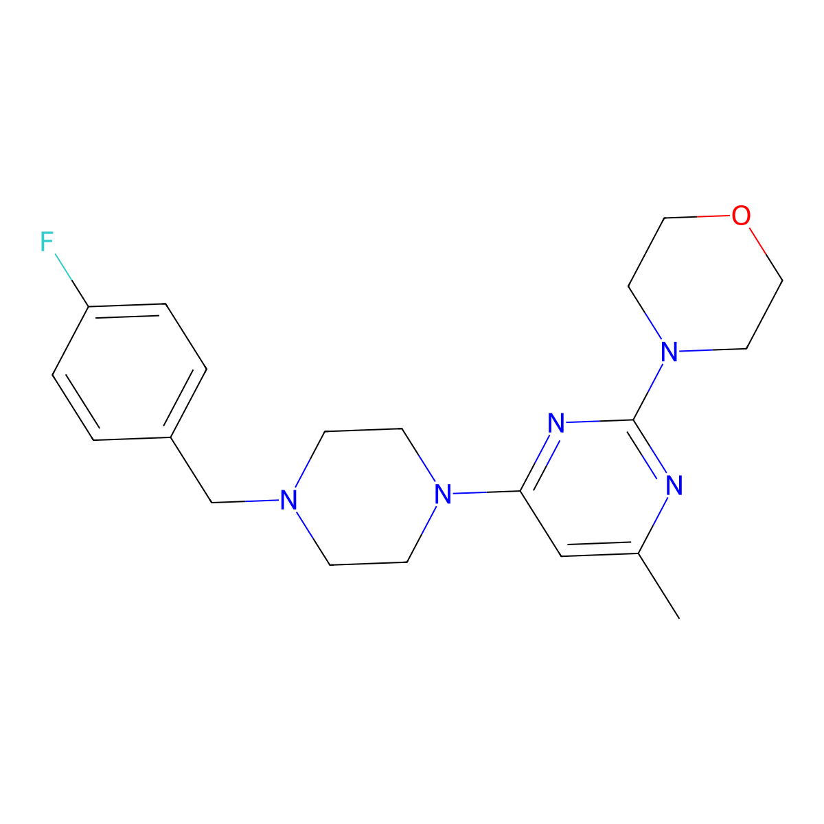 4-(4-{4-[(4-Fluorophenyl)methyl]piperazin-1-yl}-6-methylpyrimidin-2-yl)morpholine molecular structure, CAS 2415469-53-1