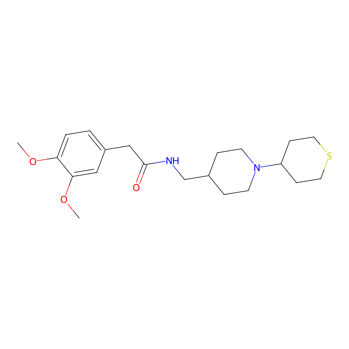 2-(3,4-dimethoxyphenyl)-N-{[1-(thian-4-yl)piperidin-4-yl]methyl}acetamide molecular structure, CAS 2415469-58-6