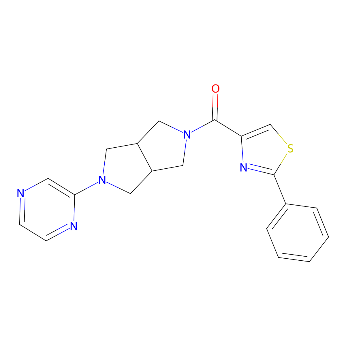 2-[5-(2-Phenyl-1,3-thiazole-4-carbonyl)-octahydropyrrolo[3,4-c]pyrrol-2-yl]pyrazine molecular structure, CAS 2415469-59-7
