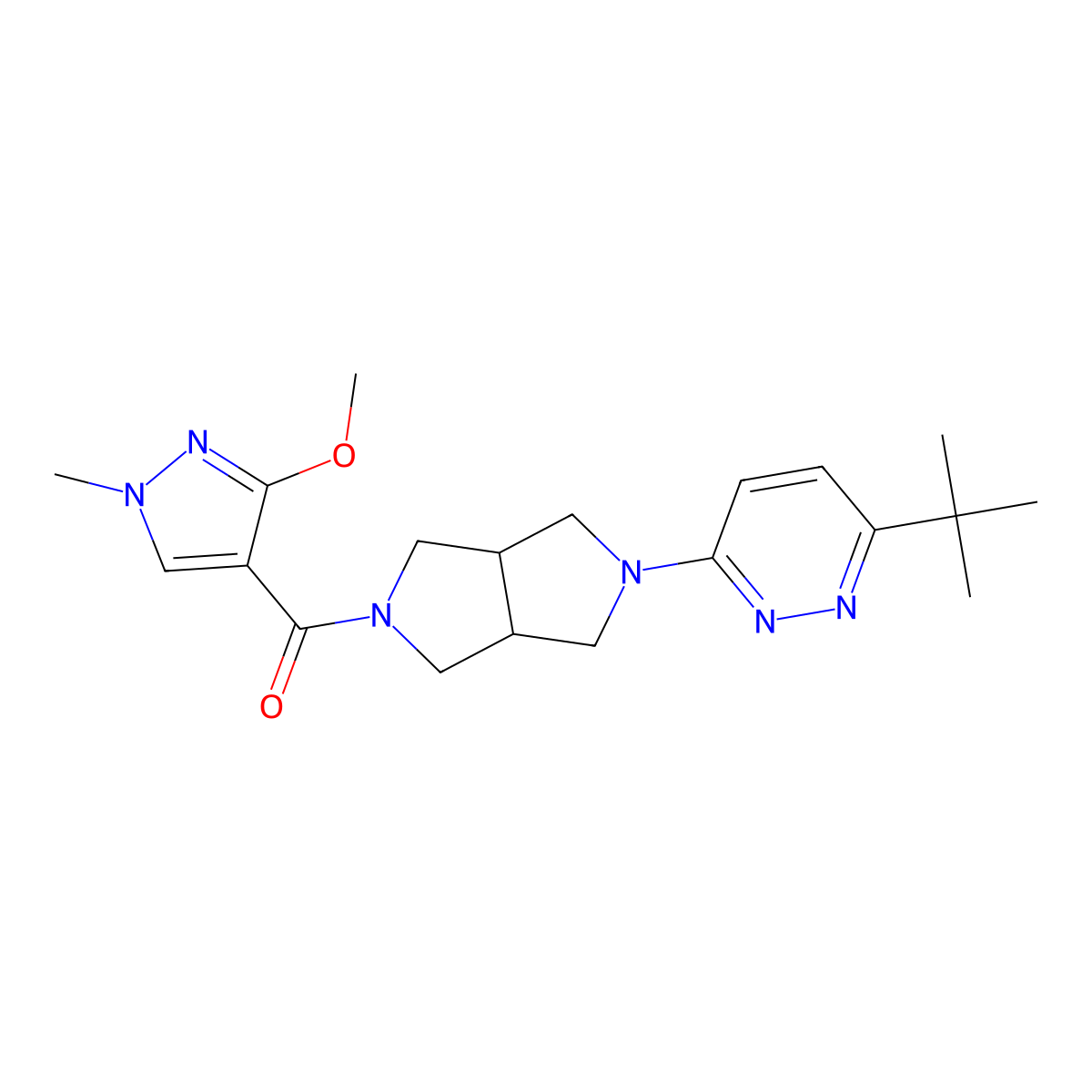 3-tert-butyl-6-[5-(3-methoxy-1-methyl-1H-pyrazole-4-carbonyl)-octahydropyrrolo[3,4-c]pyrrol-2-yl]pyridazine molecular structure, CAS 2415469-62-2