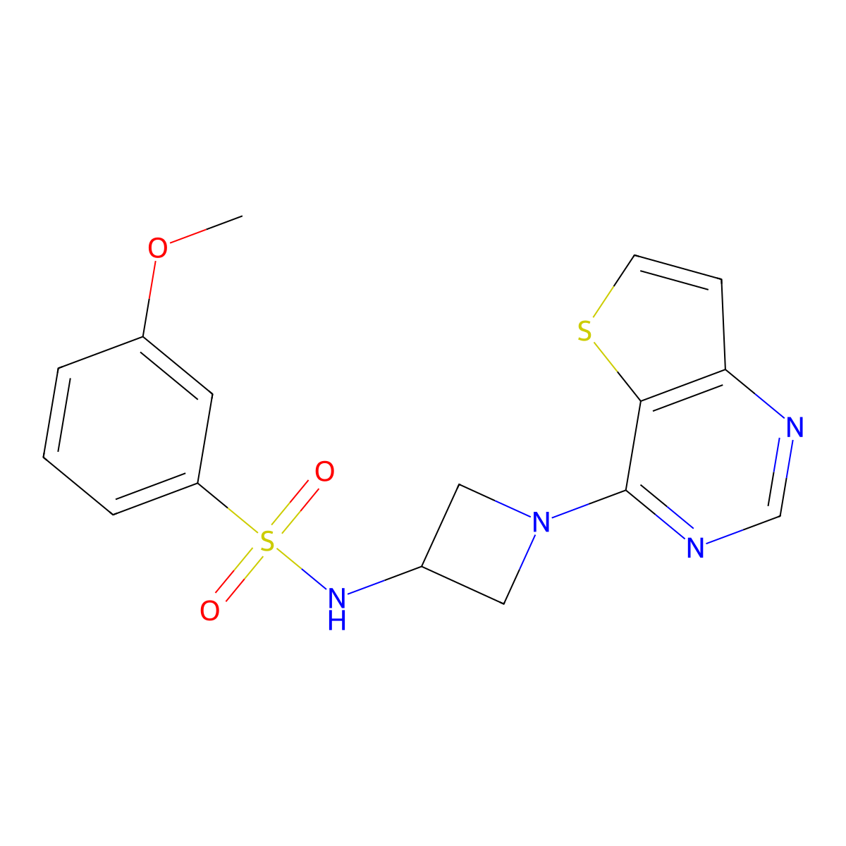 3-methoxy-N-(1-{thieno[3,2-d]pyrimidin-4-yl}azetidin-3-yl)benzene-1-sulfonamide molecular structure, CAS 2415469-67-7