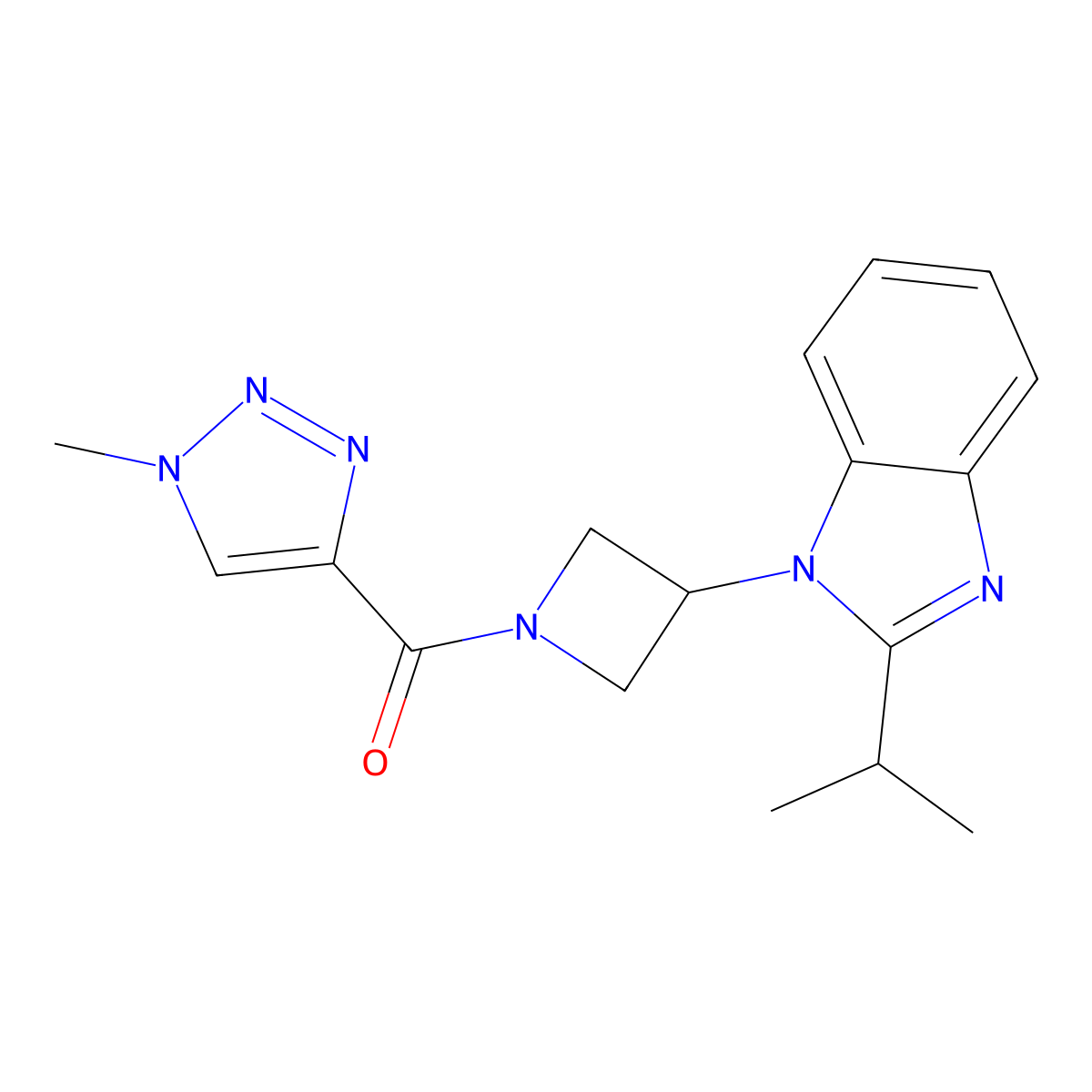 1-[1-(1-methyl-1H-1,2,3-triazole-4-carbonyl)azetidin-3-yl]-2-(propan-2-yl)-1H-1,3-benzodiazole molecular structure, CAS 2415469-72-4