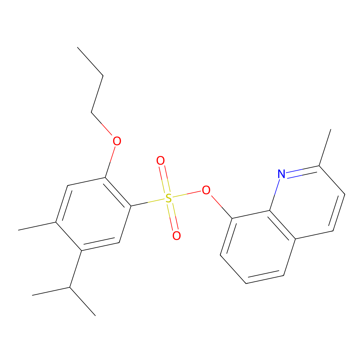 2-Methylquinolin-8-yl 4-methyl-5-(propan-2-yl)-2-propoxybenzene-1-sulfonate molecular structure, CAS 2415469-74-6