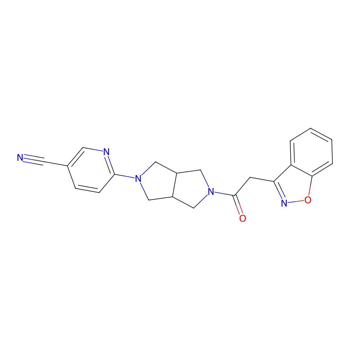 6-{5-[2-(1,2-Benzoxazol-3-yl)acetyl]-octahydropyrrolo[3,4-c]pyrrol-2-yl}pyridine-3-carbonitrile molecular structure, CAS 2415469-77-9