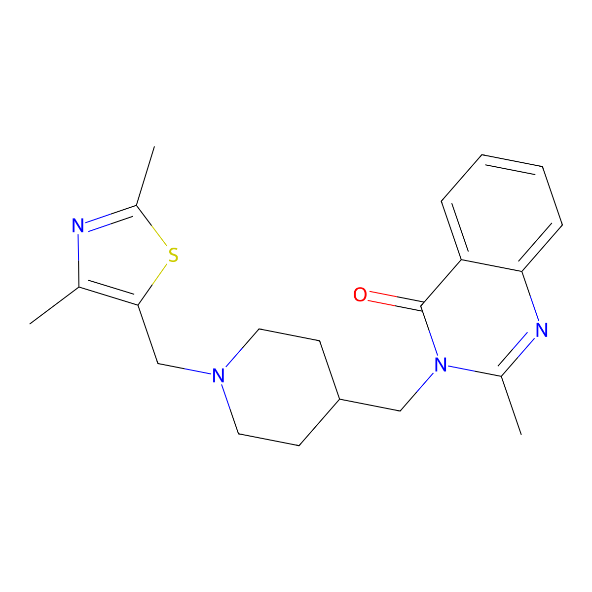 3-({1-[(2,4-Dimethyl-1,3-thiazol-5-yl)methyl]piperidin-4-yl}methyl)-2-methyl-3,4-dihydroquinazolin-4-one molecular structure, CAS 2415469-82-6