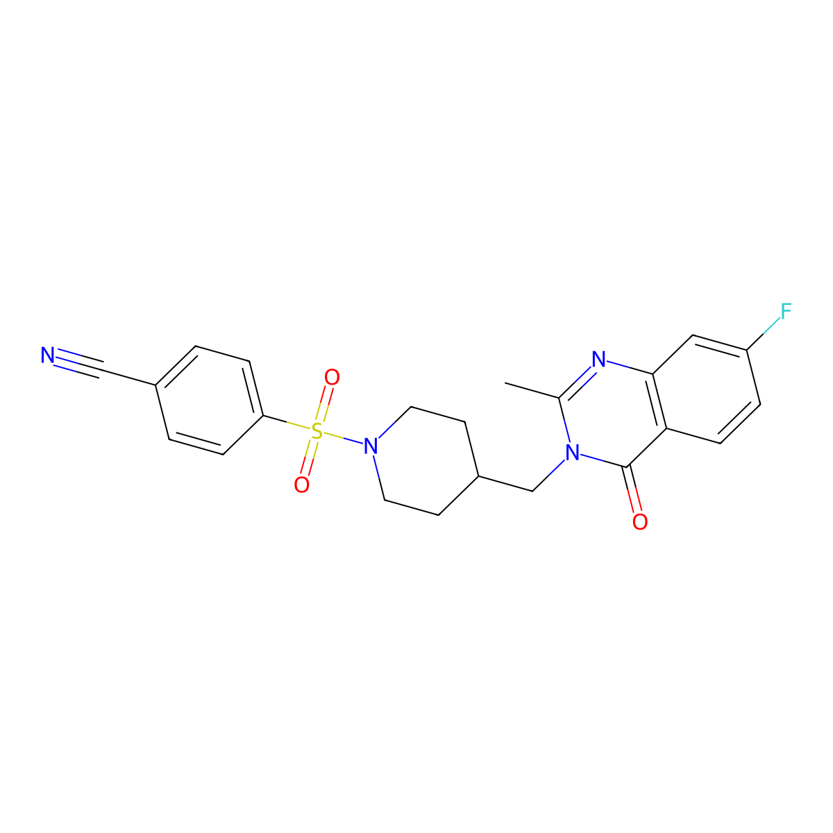 4-({4-[(7-Fluoro-2-methyl-4-oxo-3,4-dihydroquinazolin-3-yl)methyl]piperidin-1-yl}sulfonyl)benzonitrile molecular structure, CAS 2415469-83-7