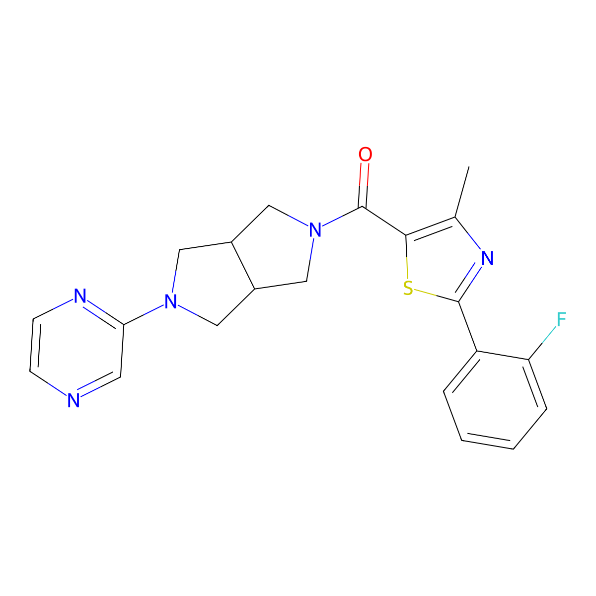 2-{5-[2-(2-Fluorophenyl)-4-methyl-1,3-thiazole-5-carbonyl]-octahydropyrrolo[3,4-c]pyrrol-2-yl}pyrazine molecular structure, CAS 2415469-87-1