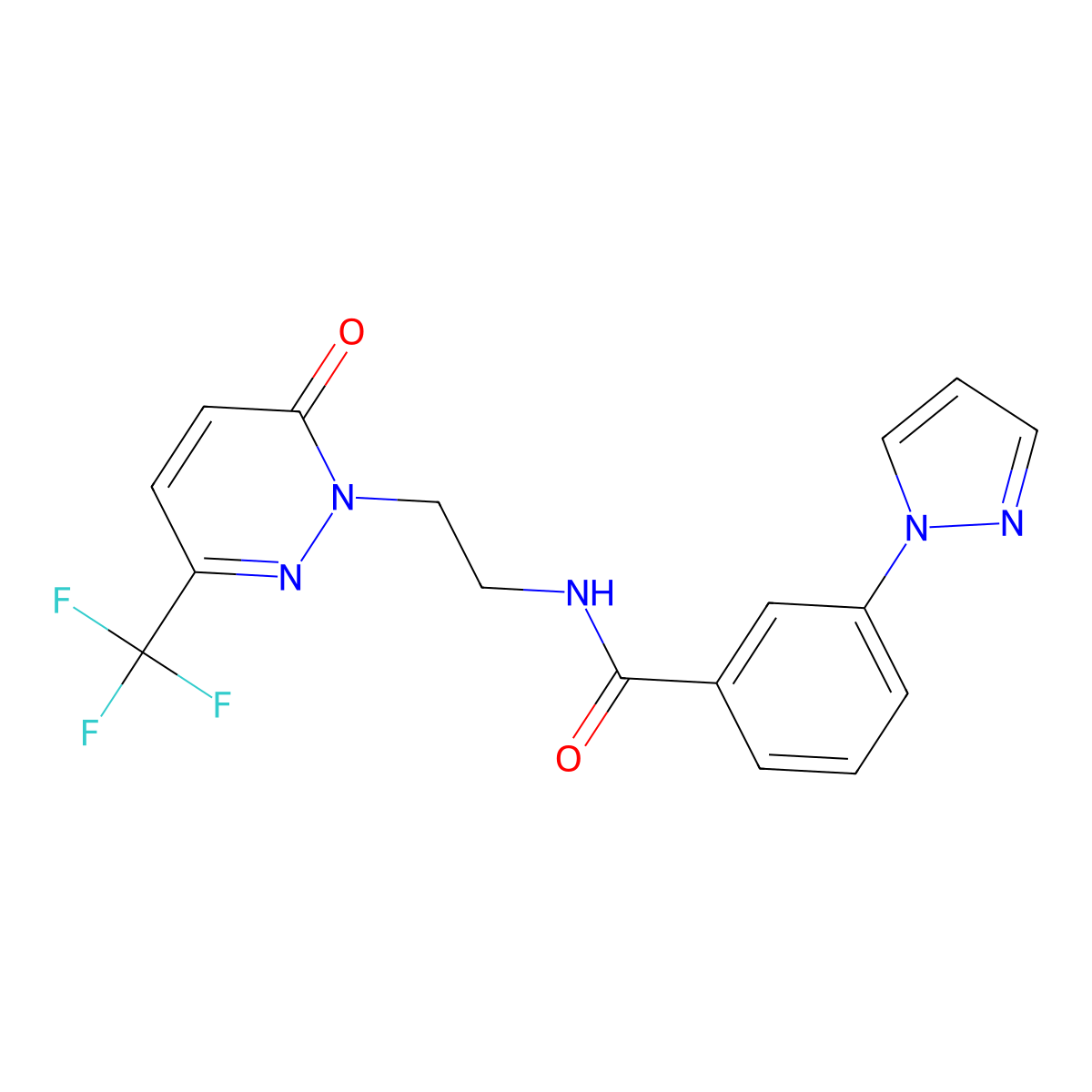 N-{2-[6-oxo-3-(trifluoromethyl)-1,6-dihydropyridazin-1-yl]ethyl}-3-(1H-pyrazol-1-yl)benzamide molecular structure, CAS 2415469-89-3