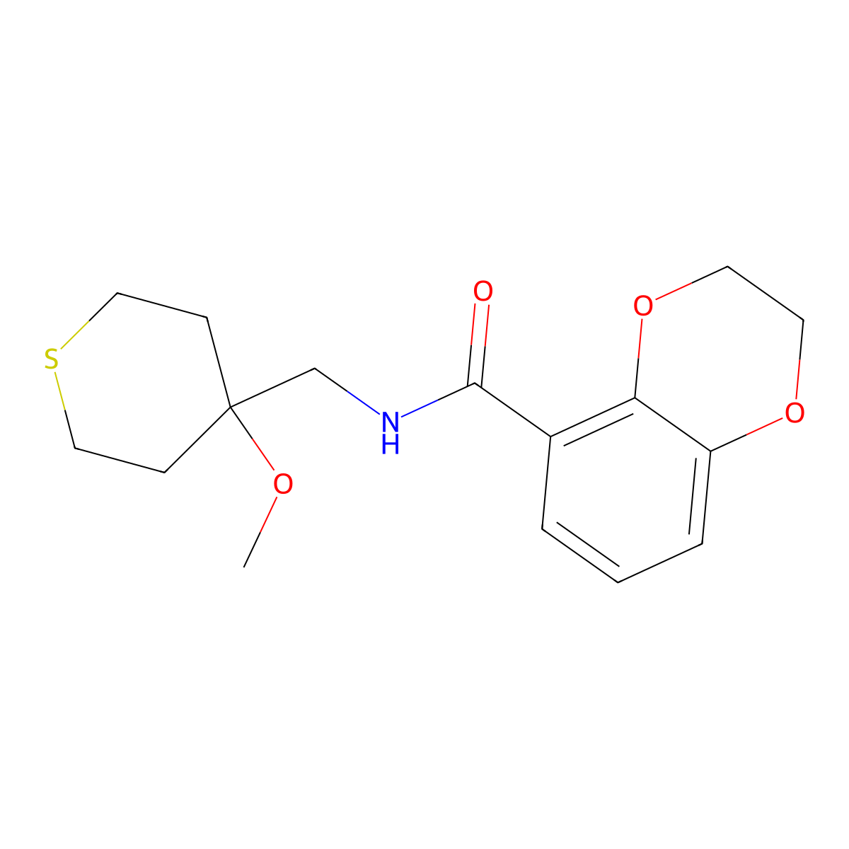 N-[(4-Methoxythian-4-yl)methyl]-2,3-dihydro-1,4-benzodioxine-5-carboxamide molecular structure, CAS 2415469-92-8