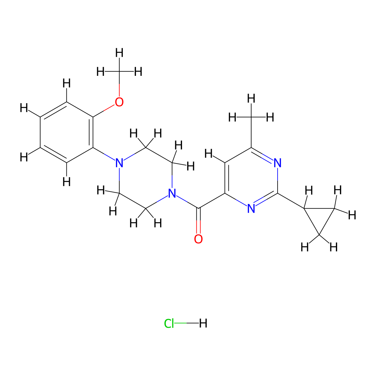2-Cyclopropyl-4-[4-(2-methoxyphenyl)piperazine-1-carbonyl]-6-methylpyrimidine hydrochloride molecular structure, CAS 2415469-94-0
