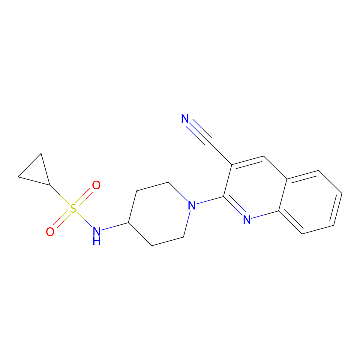 N-[1-(3-cyanoquinolin-2-yl)piperidin-4-yl]cyclopropanesulfonamide molecular structure, CAS 2415469-95-1