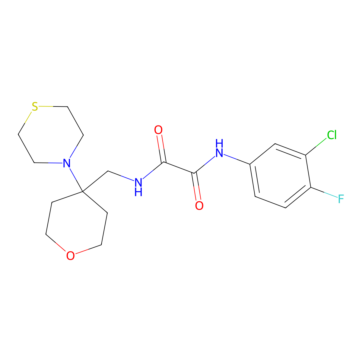 N'-(3-chloro-4-fluorophenyl)-N-{[4-(thiomorpholin-4-yl)oxan-4-yl]methyl}ethanediamide molecular structure, CAS 2415469-96-2