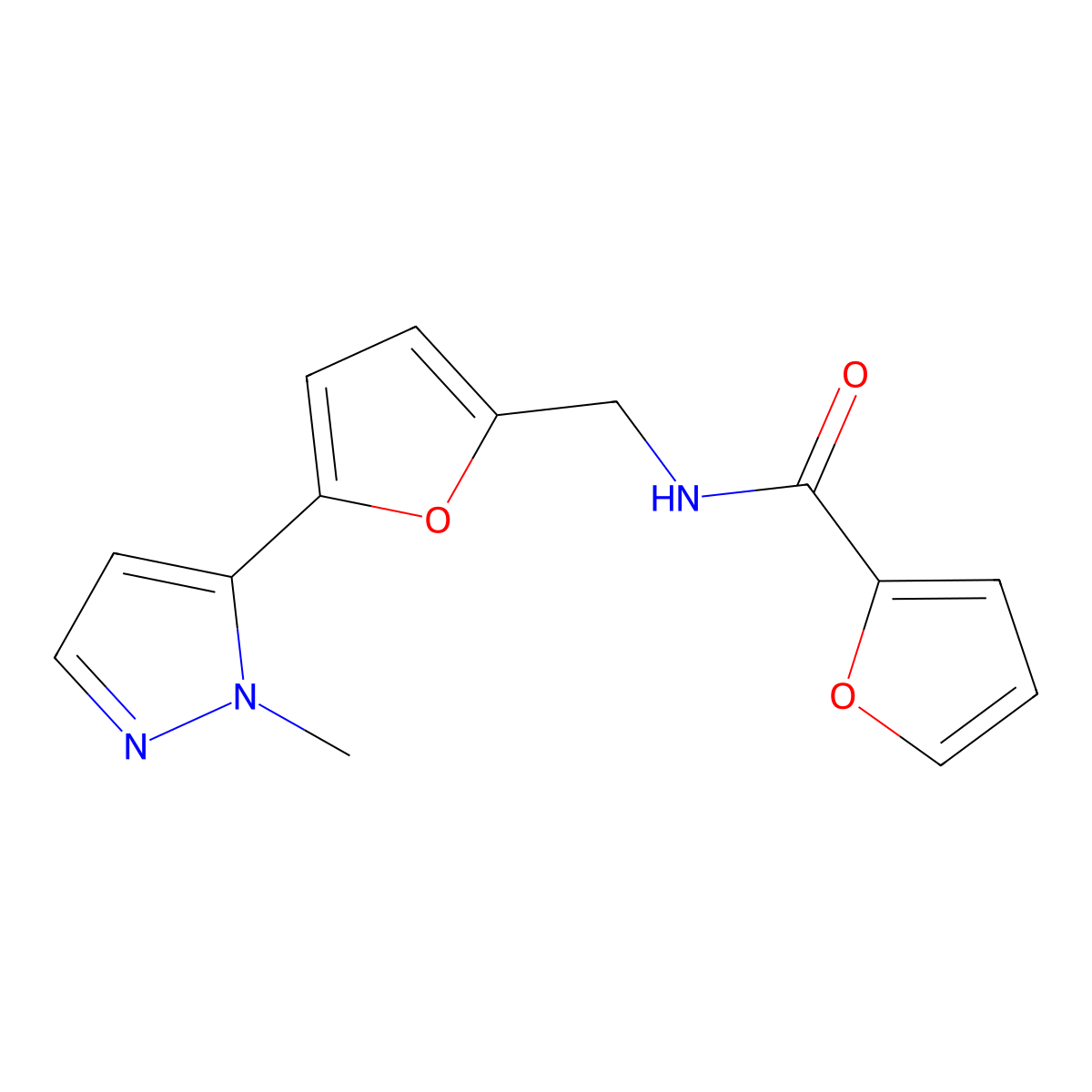 N-{[5-(1-methyl-1H-pyrazol-5-yl)furan-2-yl]methyl}furan-2-carboxamide molecular structure, CAS 2415470-11-8