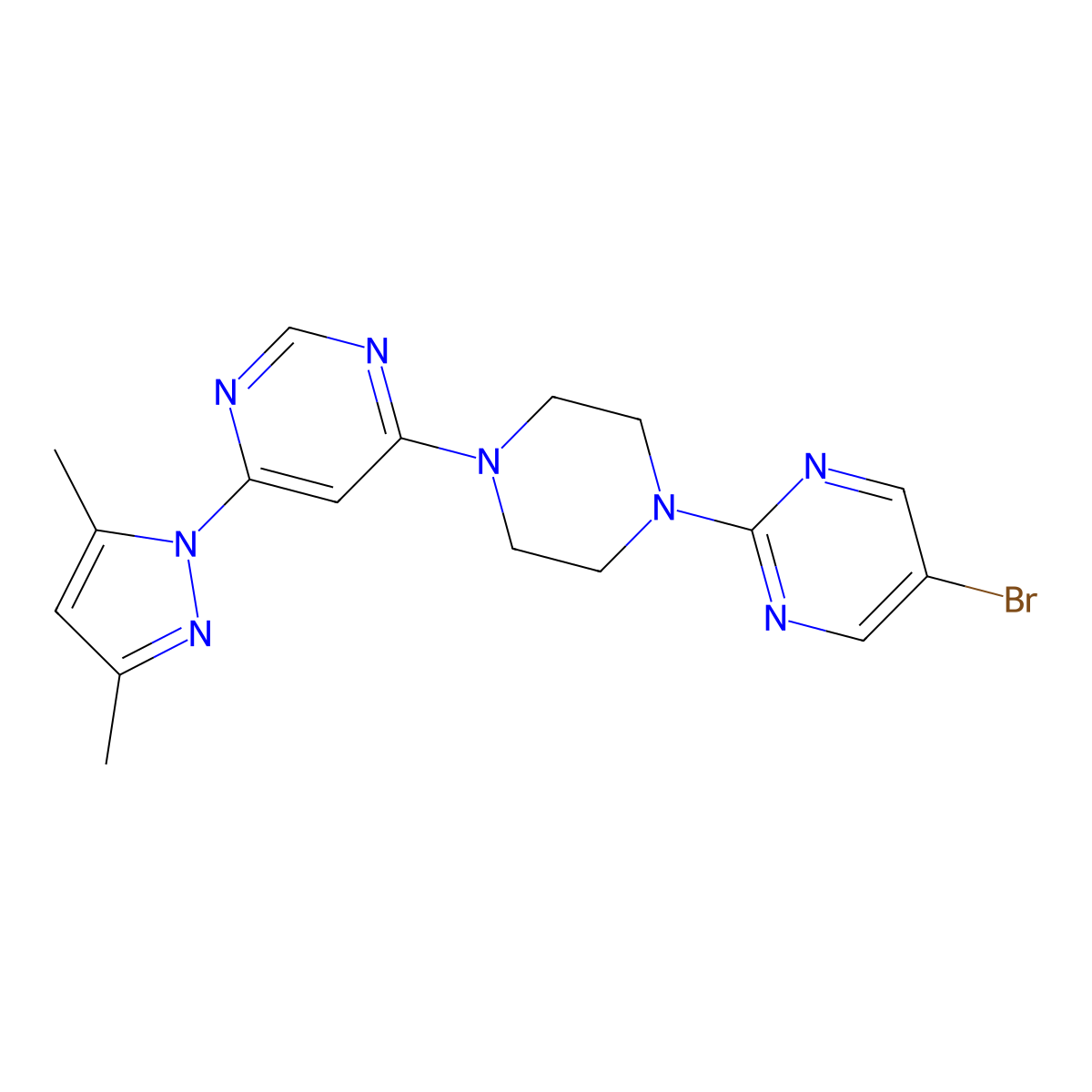 4-[4-(5-bromopyrimidin-2-yl)piperazin-1-yl]-6-(3,5-dimethyl-1H-pyrazol-1-yl)pyrimidine molecular structure, CAS 2415470-12-9