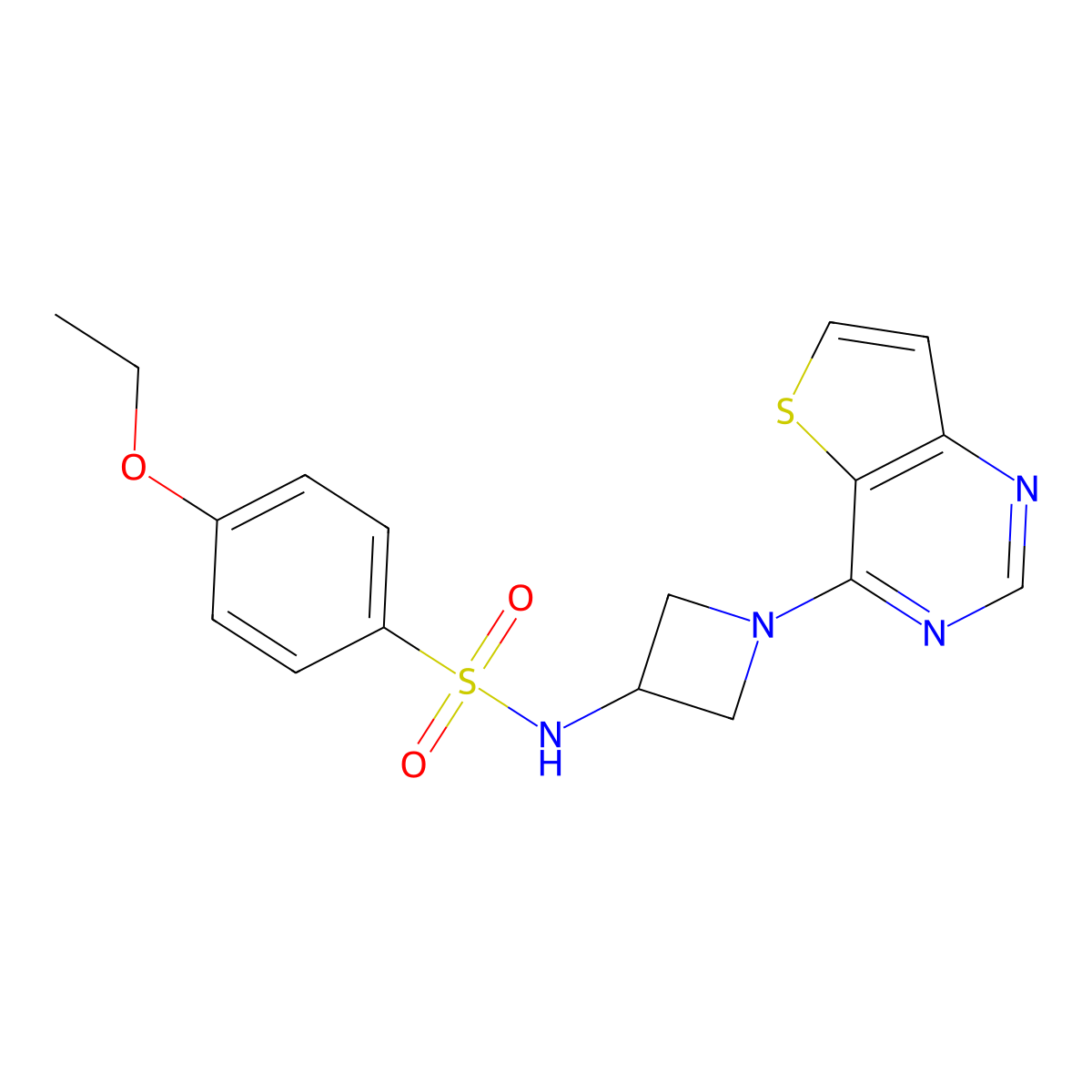 4-ethoxy-N-(1-{thieno[3,2-d]pyrimidin-4-yl}azetidin-3-yl)benzene-1-sulfonamide molecular structure, CAS 2415470-14-1