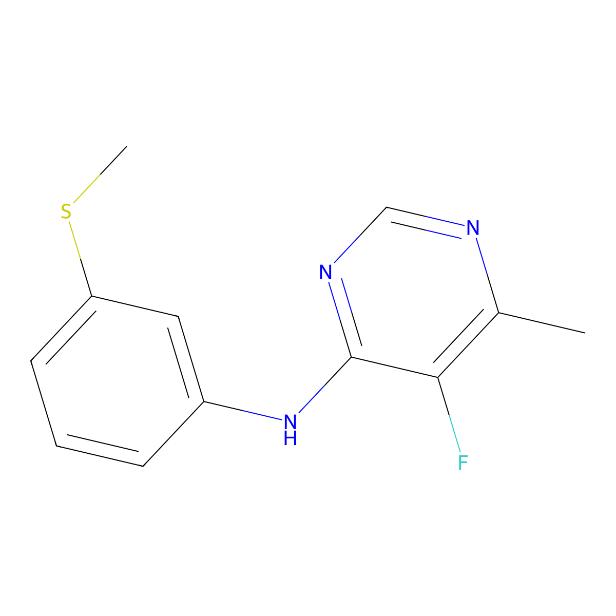 5-fluoro-6-methyl-N-[3-(methylsulfanyl)phenyl]pyrimidin-4-amine molecular structure, CAS 2415470-16-3