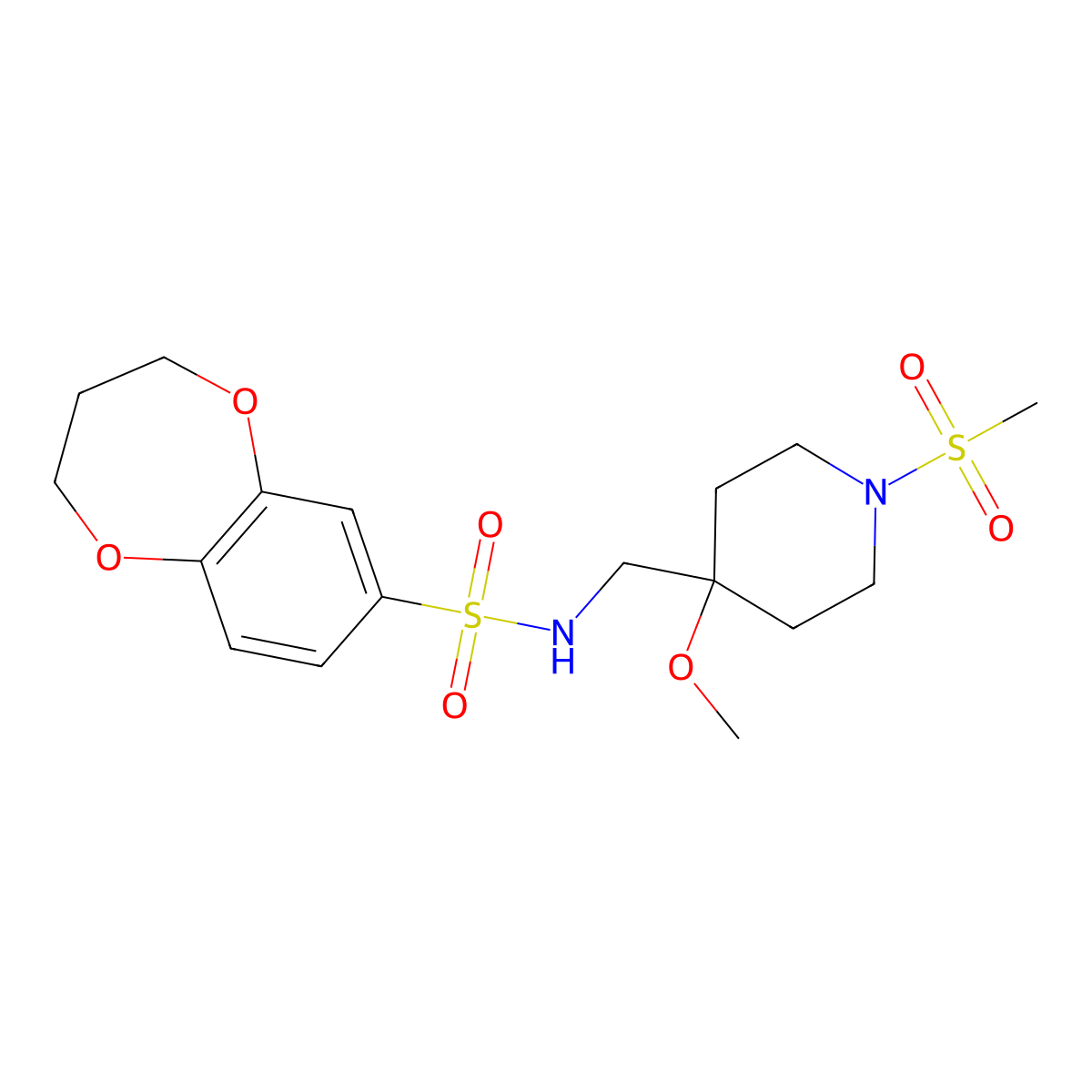 N-[(1-methanesulfonyl-4-methoxypiperidin-4-yl)methyl]-3,4-dihydro-2H-1,5-benzodioxepine-7-sulfonamide molecular structure, CAS 2415470-19-6