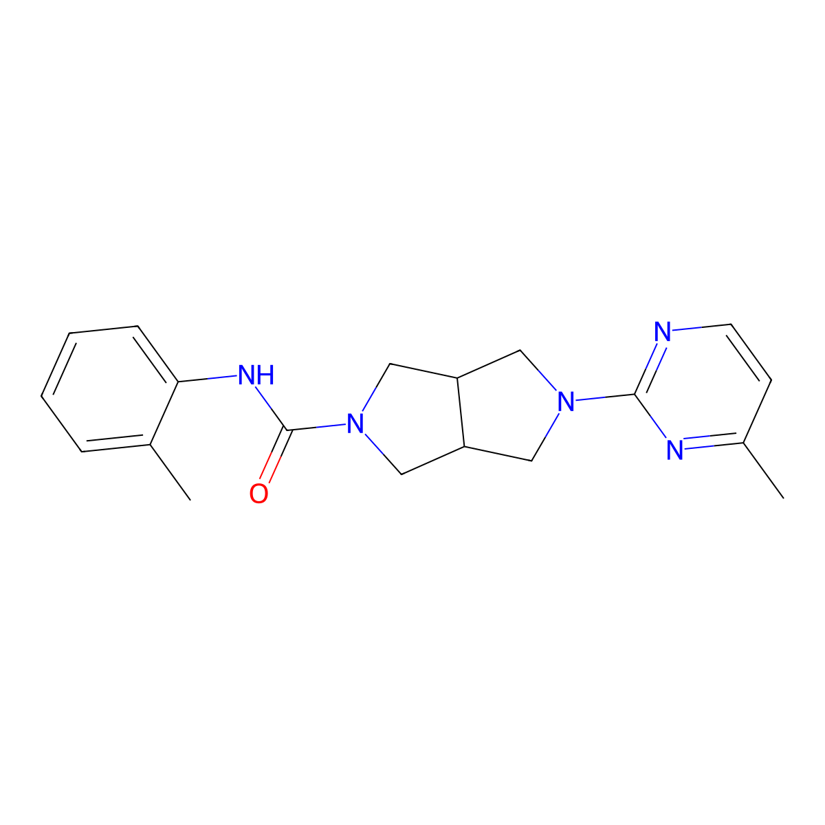 N-(2-methylphenyl)-5-(4-methylpyrimidin-2-yl)-octahydropyrrolo[3,4-c]pyrrole-2-carboxamide molecular structure, CAS 2415470-21-0
